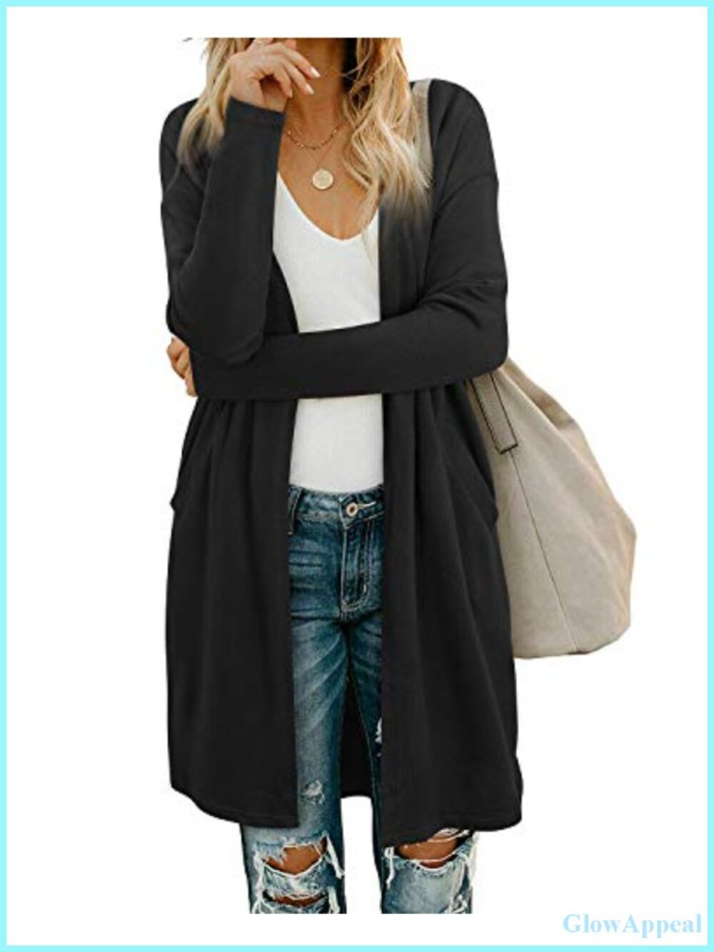 Women's Cardigan Sweater, Lightweight Open Front with Pockets, Long Sleeve, 95%